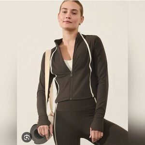Athleta Zip-Up Salutation Crop Jacket with Cream Trim XS